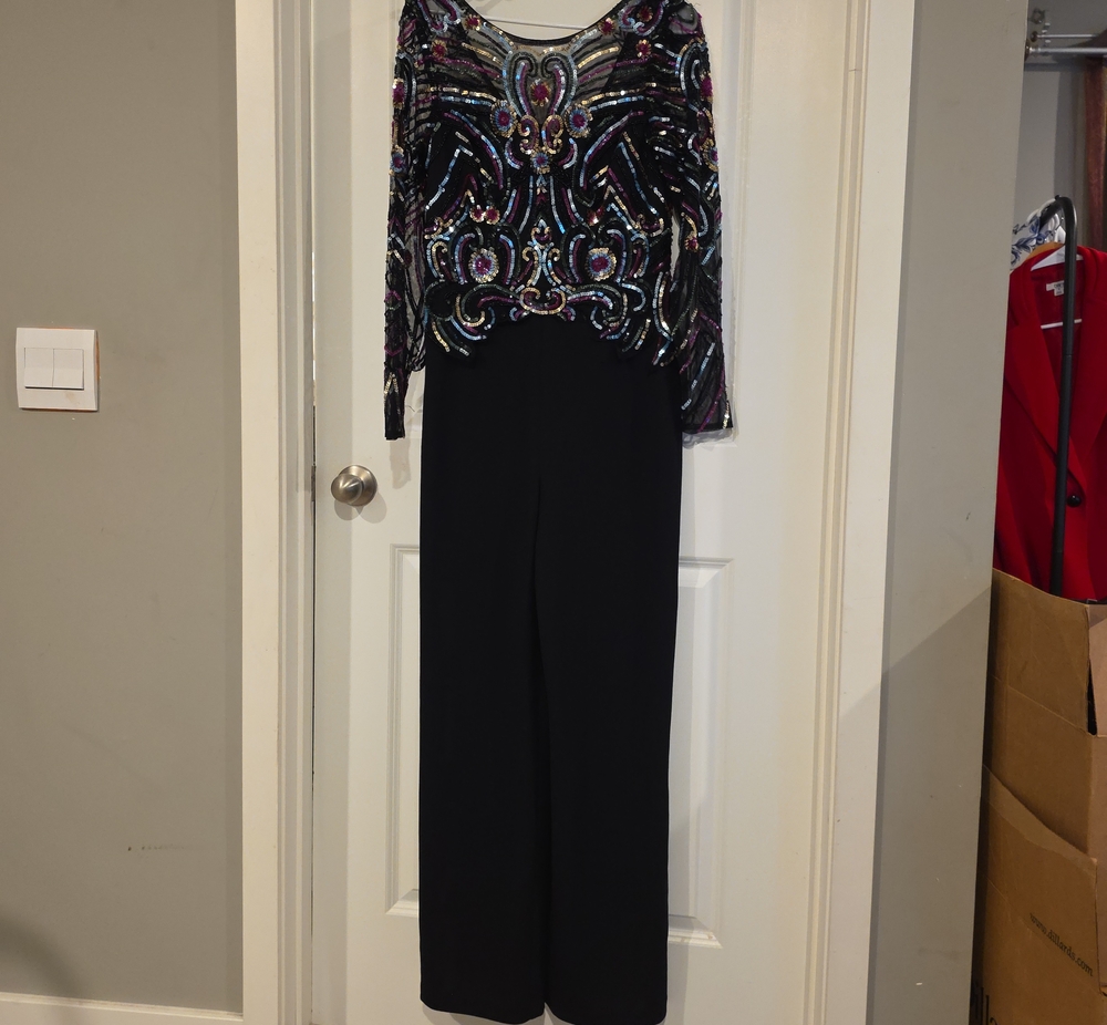 Adrianna Papell Black Jumpsuit with Multicolor Sequin Bodice